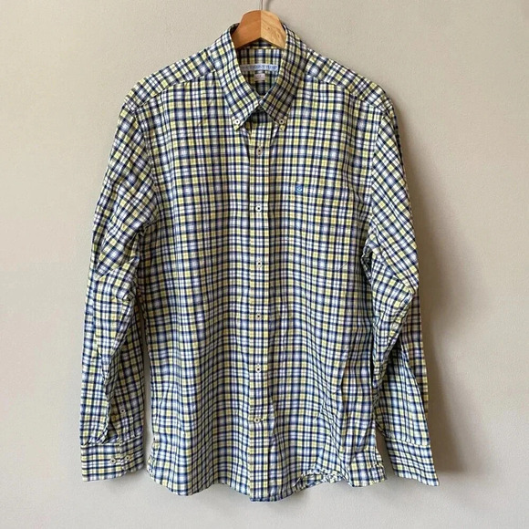 Southern Tide Men's Medium Long Sleeve Tailored Plaid Button Down Shirt Yellow - Picture 4 of 16